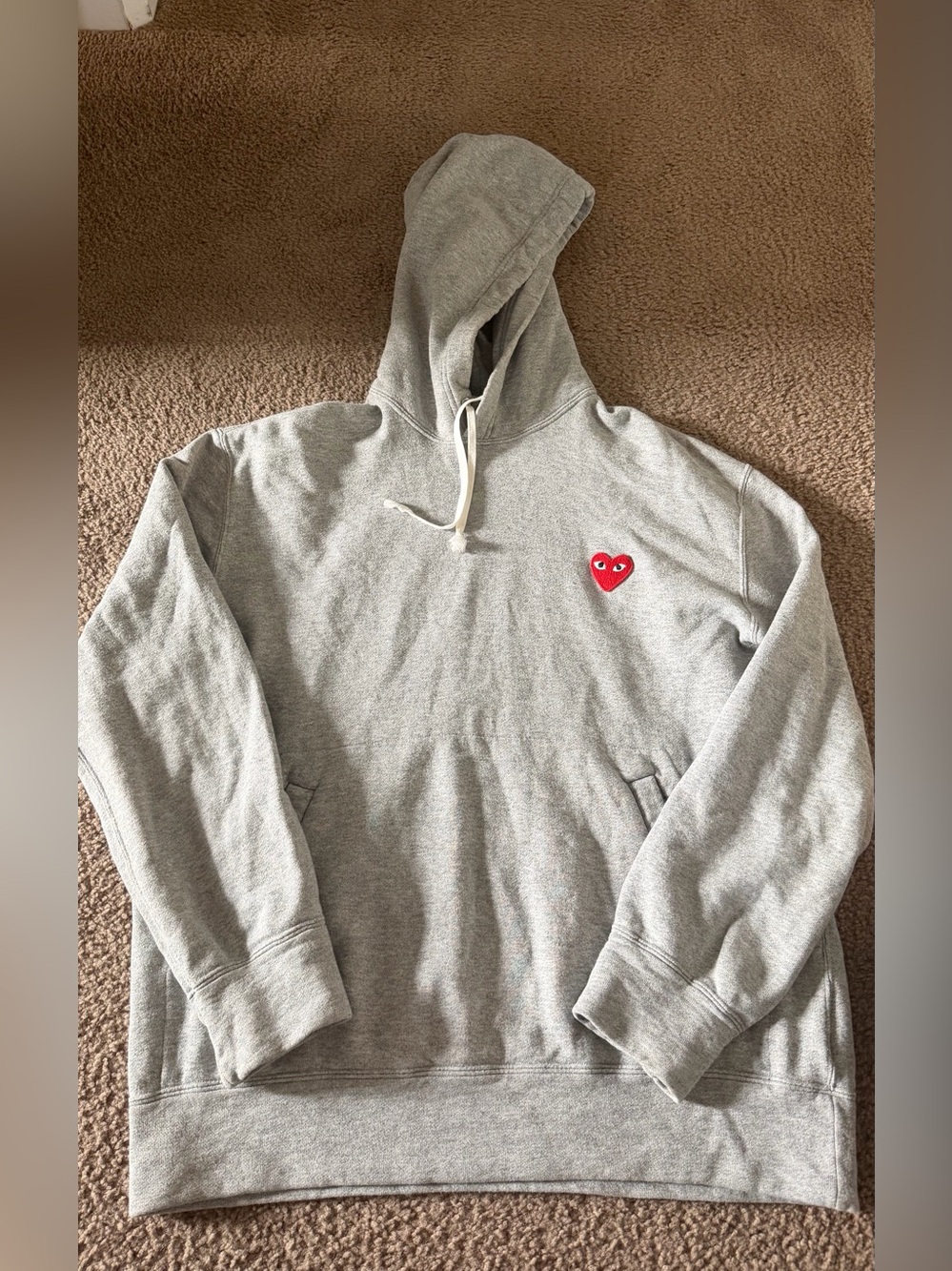 Comme des Garcons Gray Hoodie with Red Heart Patch